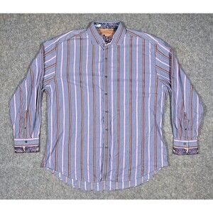 Robert Graham Colorful Stripe Button Up Shirt Mens 3XL Embroidery Flip Cuff READ